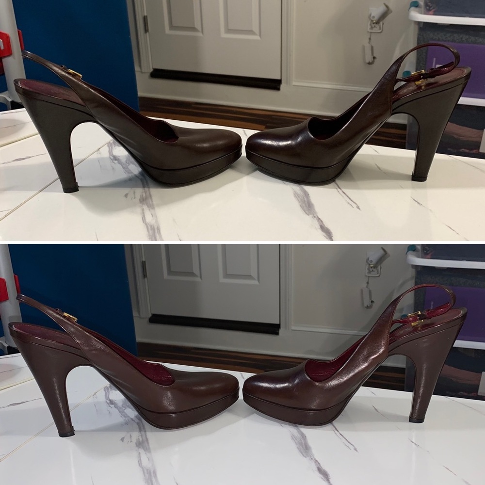 PRADA VERO CUOIO Brown Burgundy Leather Platform Pumps High Heels 38 - Picture 3 of 16